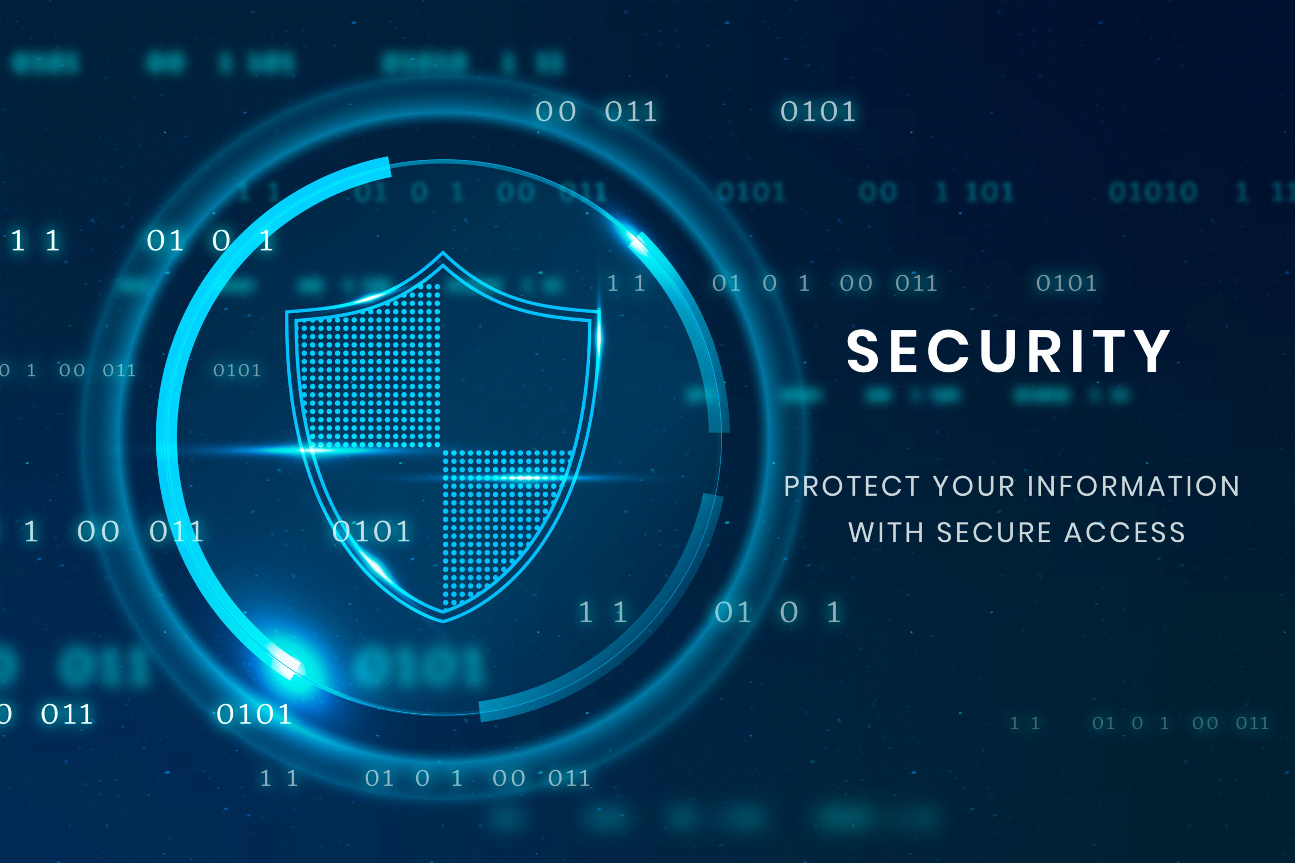 A digital shield icon surrounded by binary code, symbolizing the concept of secure access and the implementation of a Zero Trust security model to protect data and organizational assets.