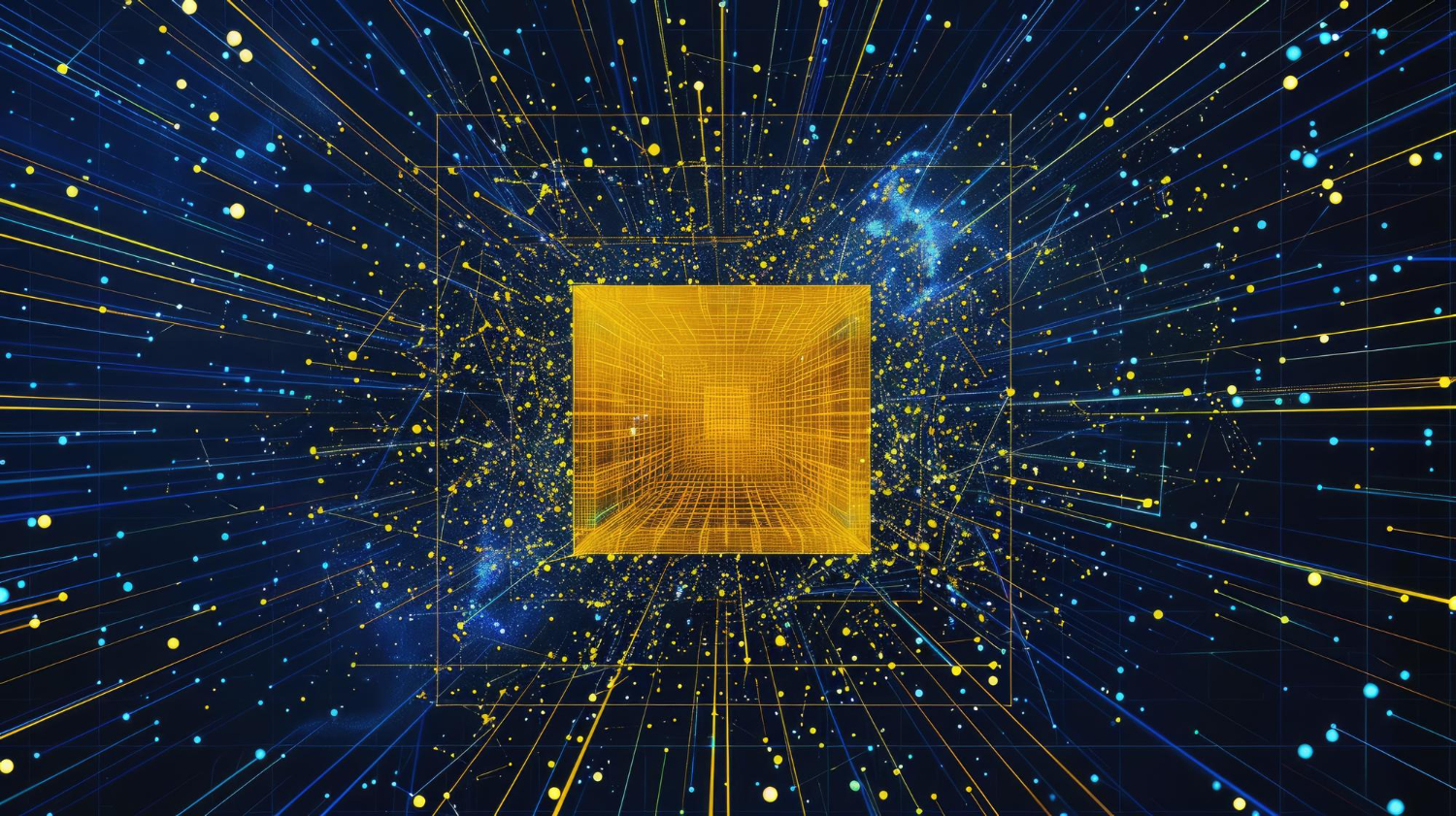 A futuristic digital concept of quantum computing, representing the impact of quantum technology on financial cybersecurity and encryption protection.